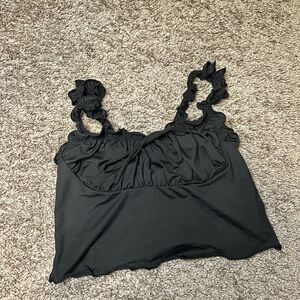 Black Ruffled Crop Top